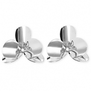 Pendientes llamativos flor con perno de acero inox Plateado