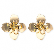 Pendientes llamativos flor con perno de acero inox Dorado