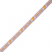 BY31&reg; Cinta con texto lineas "Bonjour" Azul lavanda-naranja-marr&oacute;n