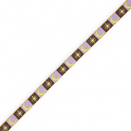 BY31&reg; Cinta con texto lineas luna y estrella Marr&oacute;n oscuro-p&uacute;rpura lavanda-amarillo lima-dorado