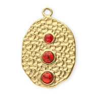 Colgantes Acero Inox &oacute;valo con puntos Dorado-rojo