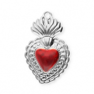 Colgantes Acero Inox coraz&oacute;n Plateado-rojo