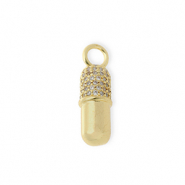 Metal TQ lat&oacute;n colgante c&aacute;psula con strass Dorado-transparente