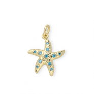 Metal TQ lat&oacute;n colgante estrella de mar con strass Dorado-azul