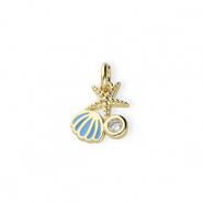 Metal TQ lat&oacute;n colgante vida marina con strass Dorado-azul-transparente