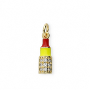 Metal TQ lat&oacute;n colgante l&aacute;piz labial con strass Dorado-rojo-amarillo-transparente