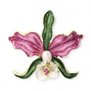 Broches flor con strass Dorado-rosa orqu&iacute;dea-verde-blanco