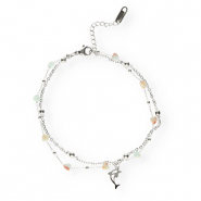 Pulseras tobillera Acero Inox coraz&oacute;n de piedra Plateado-azul