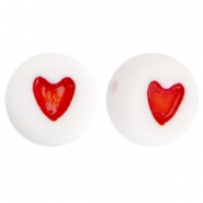 Abalorios letra acr&iacute;licas coraz&oacute;n rojo-blanco