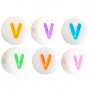 Abalorios alfabeto acr&iacute;lico letra V multicolor-blanco