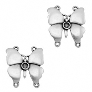 Colgantes/entrepiezas met&aacute;licas TQ mariposa con engaste plata vieja (sin n&iacute;quel)