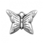 Colgantes met&aacute;licos TQ mariposa con strass plata vieja (sin n&iacute;quel)