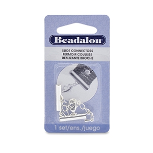 Broche deslizante (20mm) 5cm con extensi&oacute;n de cadena y mosquet&oacute;n Plateado