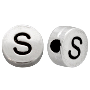 Abalorios letras met&aacute;licos S plata vieja