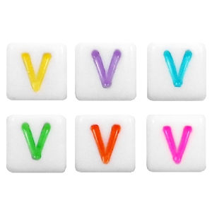 Abalorios alfabeto acr&iacute;lico letra V multicolor-blanco