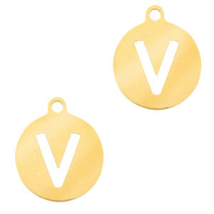 Colgantes acero inox 10mm moneda letra V Dorado