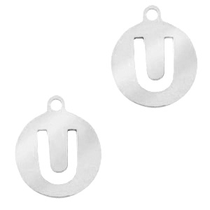 Colgantes acero inox 10mm moneda letra U Plateado