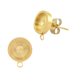 Pendientes Polaris Acero Inox con engaste para cabuch&oacute;n 7mm (con anilla) Dorado