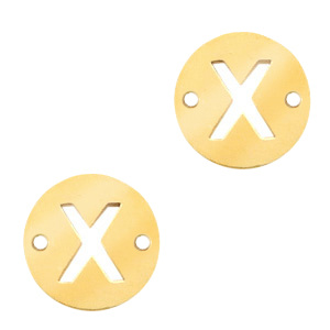 Colgantes acero inox entrepieza redondo 10mm moneda letra  X Dorado