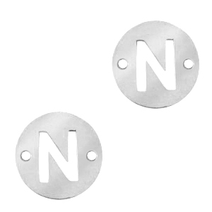 Colgantes acero inox entrepieza redondo 10mm moneda letra  N Plateado