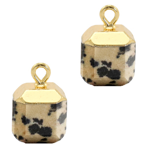 Colgantes de piedra natural Jaspe D&aacute;lmata cuadrado Greige-dorado