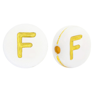 Abalorios letras acr&iacute;licas F Blanco-dorado