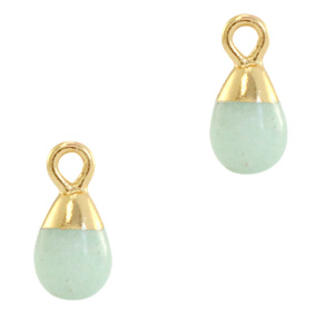Colgantes de piedra natural gota Verde oc&eacute;ano-dorado