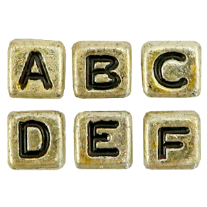 Abalorios letras acr&iacute;licas mix Oro-negro