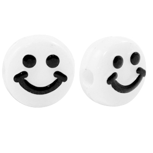 Abalorios letras acr&iacute;licas smiley Blanco-negro