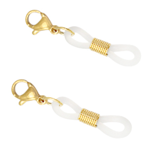 Fornituras acero inox goma para gafas con mosquet&oacute;n Dorado-transparente