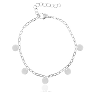 Pulseras tobillera acero inox eslab&oacute;n monedas Plateado