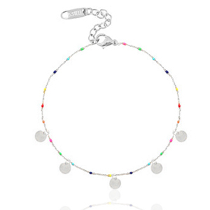 Pulseras tobillera acero inox monedas arco iris Plateado-multicolor