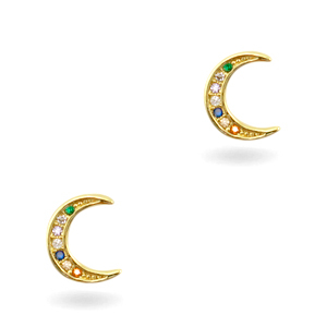 Elementos en lat&oacute;n con zirkonia arco&iacute;ris luna Dorado