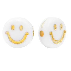 Abalorios letras acr&iacute;licas smiley Blanco-dorado