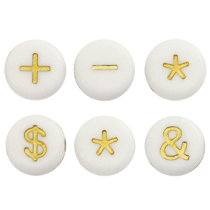 Abalorios letras acr&iacute;licas s&iacute;mbolo Blanco-dorado