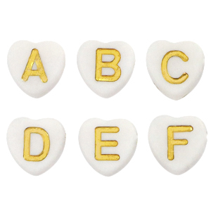 Abalorios letras acr&iacute;licas coraz&oacute;n Blanco-dorado
