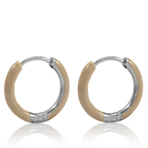 Pendientes Acero Inox criolla esmalte 14mm Marr&oacute;n beige-plateado