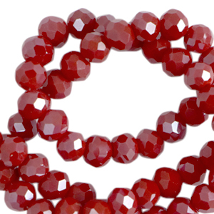 Abalorios faceteados disco 4x3mm Rojo carmes&iacute; oscuro-revestimiento pearl shine