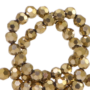 Abalorios faceteados redondos 4mm Dorado viejo met&aacute;lico-revestimiento pearl shine