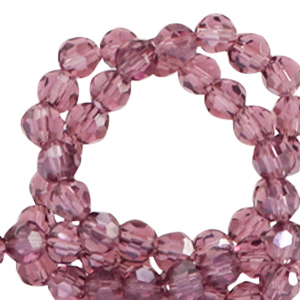 Abalorios faceteados redondos 4mm Morado berenjena-revestimiento pearl shine