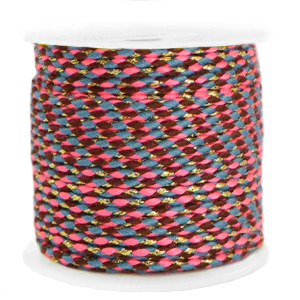 Cord&oacute;n trenzado trendy 2mm Dorado-rosa azul ne&oacute;n