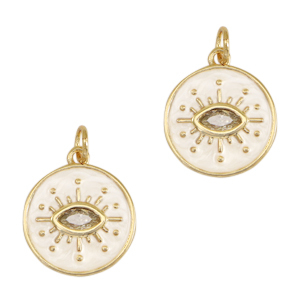 Metal TQ lat&oacute;n colgantes ojo providencia esmalte Dorado-blanco
