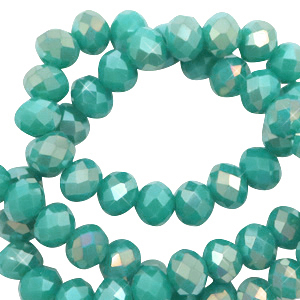 Abalorios faceteados disco 4x3mm Verde teal-cubierta revestimiento diamond
