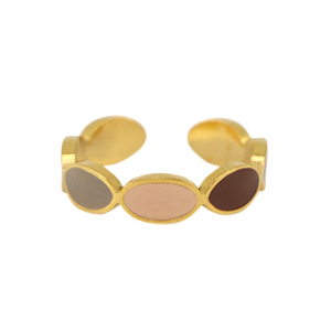 Anillos Acero Inox esmalte ovalado Gris multicolor-dorado