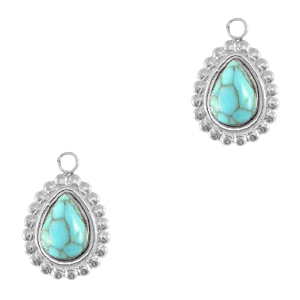 Colgantes Acero Inox gota con piedra natural Argent&eacute;-turquoise
