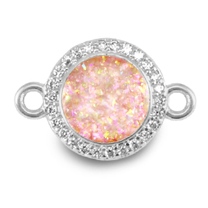 Metal TQ lat&oacute;n colgante / entrepieza 12mm esmalte Plateado-rosa claro