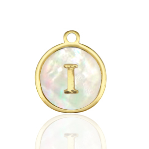 Colgantes Acero Inox 12mm concha letra I Blanco (color natural)-dorado