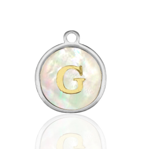 Colgantes Acero Inox 12mm concha letra G Blanco (color natural)-plateado