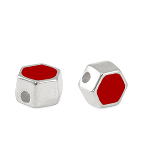 Abalorios met&aacute;licos DQ hex&aacute;gono Plata vieja-rojo (sin n&iacute;quel)