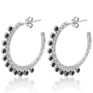 Pendientes Acero Inox criolla 30mm Plateado-negro